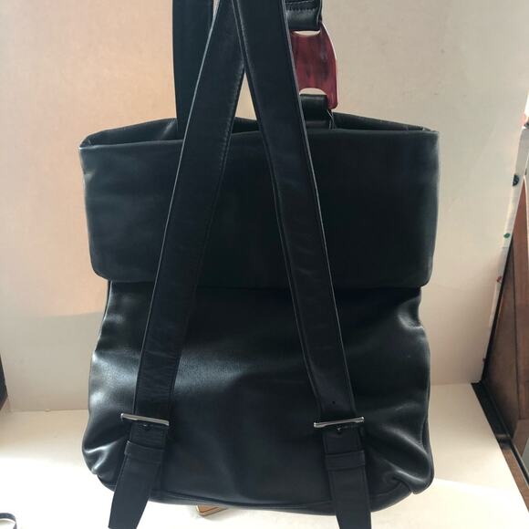 DKNY Leather Slim Backpack Black Tortoise EUC  90s Vintage